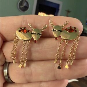 Gold Reindeer Dangle Earrings